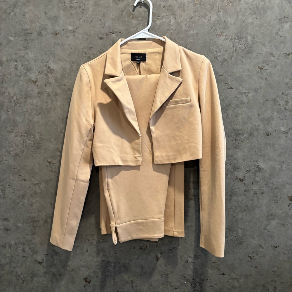 Vici Tan Women's Blazer and Matching Wide-Leg Pant